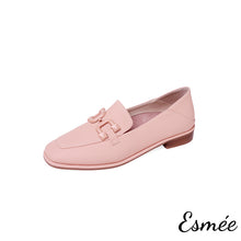 Load image into Gallery viewer, Pink-Leather-Loafers-with-Double-D-Buckle-product-shots-white-background
