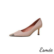 Load image into Gallery viewer, Pink-Patent-Leather-High-Heels-with-Silver-Toe-Cap-product-shots-white-background
