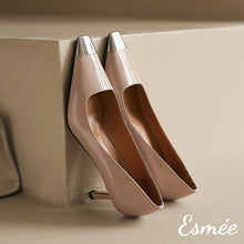 Load image into Gallery viewer, Pink-Patent-Leather-High-Heels-with-Silver-Toe-Cap-product-shots
