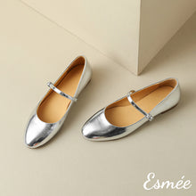 Load image into Gallery viewer, Silver-Leather-Round-Toe-Maryjanes-product-shots
