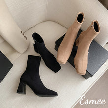 Load image into Gallery viewer, Suede-Ankle-Boots-with-Square-Toe-Design-product-shots
