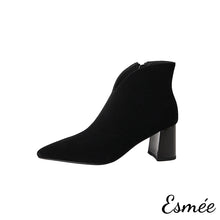 Load image into Gallery viewer, Suede-High-Heel-Ankle-Boots-with-V-Cut-Design-product-shots-white-background
