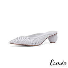 Load image into Gallery viewer, White-Leather-High-Heel-Mules-with-Sculpted-Round-Heels-product-shots-white-background
