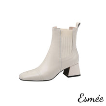 Load image into Gallery viewer, White-Leather-Fabrics-Chelsea-Boots-with-Block-Heels-product-shots-white-background
