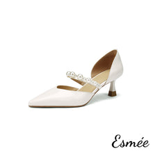 Load image into Gallery viewer, White-Patent-Leather-High-Heels-with-Pearl-Design-Straps-product-shots-white-background
