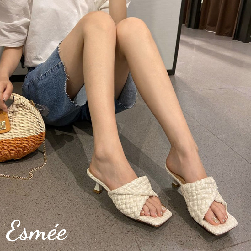 White-Raffia-Woven-High-Heel-Sandals-with-Square-Toe-model-shots