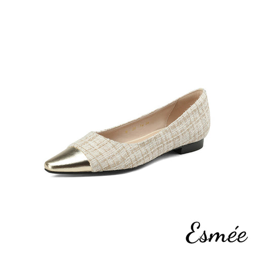 White-Tweed-Flats-with-Dual-Color-Toe-Cap-product-shots-white-background
