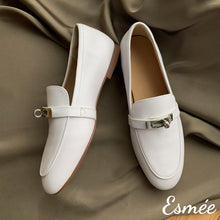 Load image into Gallery viewer, White-leather-loafers-with-silver-plated-buckle-product-shots
