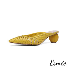 Load image into Gallery viewer, Yellow-Leather-High-Heel-Mules-with-Sculpted-Round-Heels-product-shots-white-background
