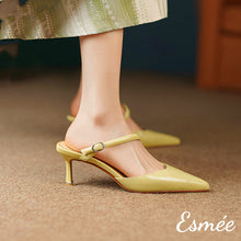 Load image into Gallery viewer, Yellow-Leather-High-Heel-Mules-model-shots
