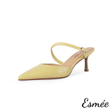 Load image into Gallery viewer, Yellow-Leather-High-Heel-Mules-product-shots-white-background
