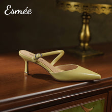 Load image into Gallery viewer, Yellow-Leather-High-Heel-Mules-product-shots
