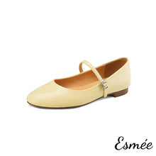 Load image into Gallery viewer, Yellow-Leather-Round-Toe-Maryjanes-product-shots-white-background
