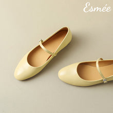 Load image into Gallery viewer, Yellow-Leather-Round-Toe-Maryjanes-product-shots
